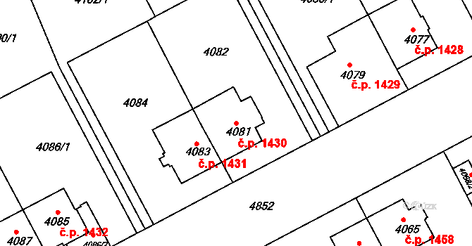 Smíchov 1430, Praha na parcele st. 4081 v KÚ Smíchov, Katastrální mapa