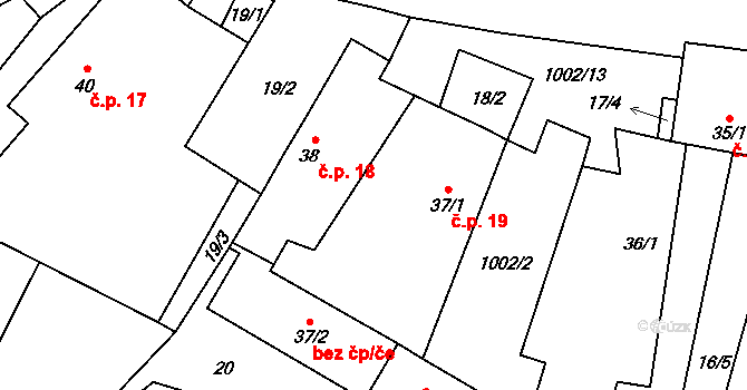 Radlice 19, Volfířov na parcele st. 37/1 v KÚ Radlice u Volfířova, Katastrální mapa