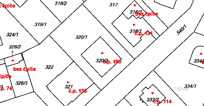 Sedlec 190, Praha na parcele st. 320/2 v KÚ Sedlec, Katastrální mapa