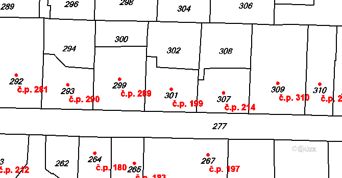 Vršovice 199, Praha na parcele st. 301 v KÚ Vršovice, Katastrální mapa
