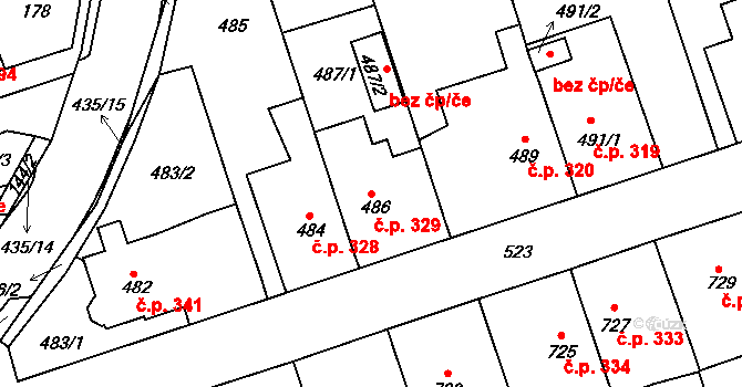 Zdice 329 na parcele st. 486 v KÚ Zdice, Katastrální mapa