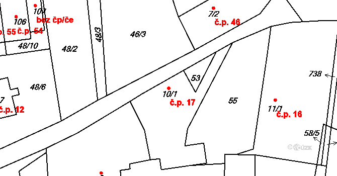 Horní Hbity 17, Jablonná na parcele st. 10/1 v KÚ Horní Hbity, Katastrální mapa
