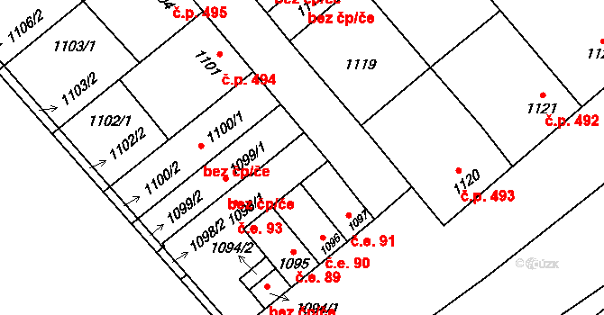 Mikulčice 93 na parcele st. 1098/1 v KÚ Mikulčice, Katastrální mapa