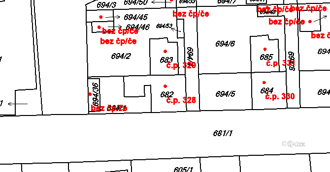 České Budějovice 2 328, České Budějovice na parcele st. 682 v KÚ České Budějovice 2, Katastrální mapa