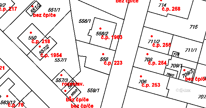 České Budějovice 5 223, České Budějovice na parcele st. 558 v KÚ České Budějovice 5, Katastrální mapa