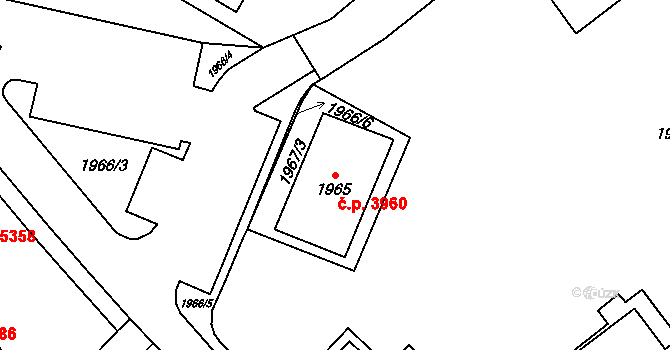 Chomutov 3960 na parcele st. 1965 v KÚ Chomutov I, Katastrální mapa