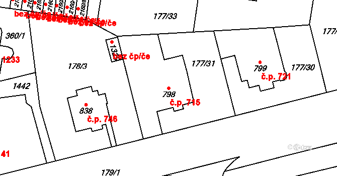 Hradec Králové 715 na parcele st. 798 v KÚ Hradec Králové, Katastrální mapa