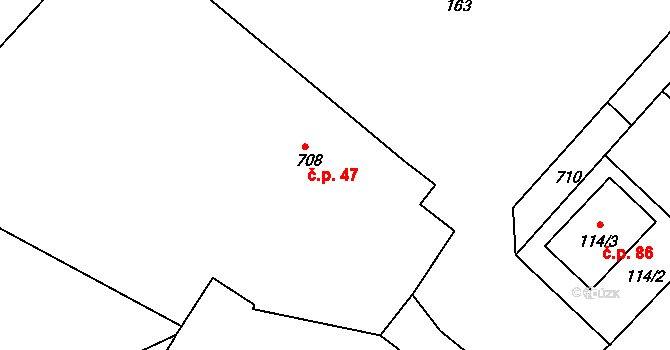 Plinkout 47, Dlouhá Loučka na parcele st. 708/1 v KÚ Plinkout, Katastrální mapa