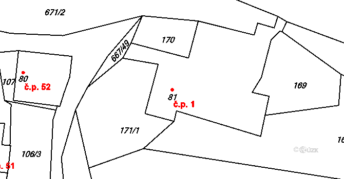 Černovír 1, Ústí nad Orlicí na parcele st. 81 v KÚ Černovír u Ústí nad Orlicí, Katastrální mapa