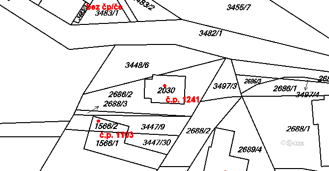 Rosice 1241 na parcele st. 2030 v KÚ Rosice u Brna, Katastrální mapa