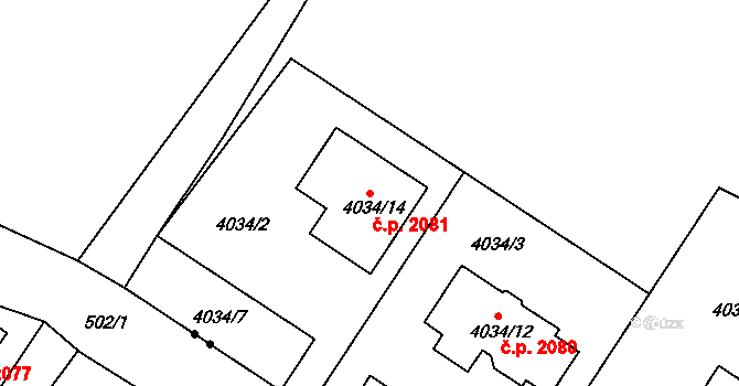 Sokolov 2081 na parcele st. 4034/14 v KÚ Sokolov, Katastrální mapa