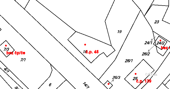 Proseč nad Nisou 45, Jablonec nad Nisou na parcele st. 18 v KÚ Proseč nad Nisou, Katastrální mapa