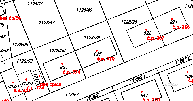 Nučice 370 na parcele st. 825 v KÚ Nučice u Rudné, Katastrální mapa