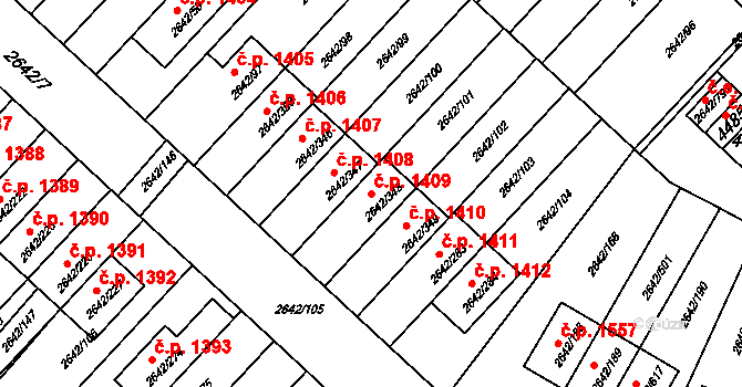 Kuřim 1409 na parcele st. 2642/348 v KÚ Kuřim, Katastrální mapa