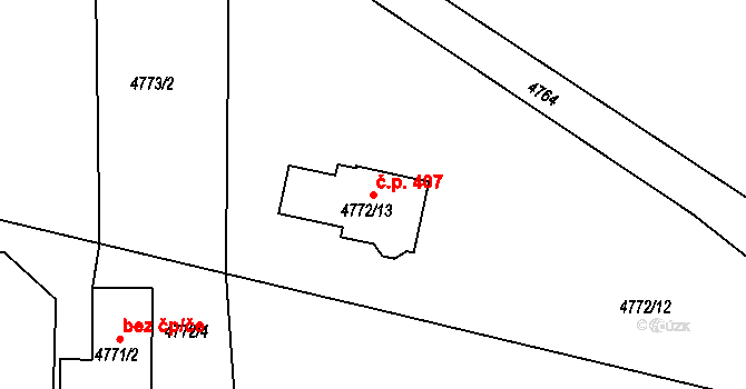 Lískovec 407, Frýdek-Místek na parcele st. 4772/13 v KÚ Lískovec u Frýdku-Místku, Katastrální mapa