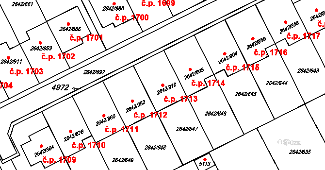Kuřim 1713 na parcele st. 2642/910 v KÚ Kuřim, Katastrální mapa