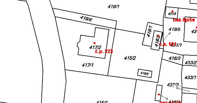 Poběžovice 223 na parcele st. 417/2 v KÚ Poběžovice u Domažlic, Katastrální mapa