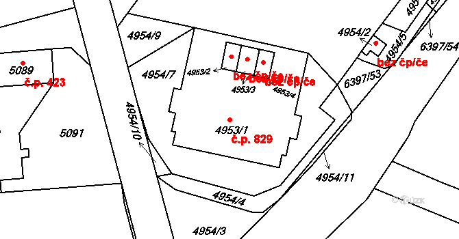 Petřvald 829 na parcele st. 4953/1 v KÚ Petřvald u Karviné, Katastrální mapa