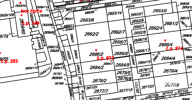 Jundrov 873, Brno na parcele st. 2686/2 v KÚ Jundrov, Katastrální mapa