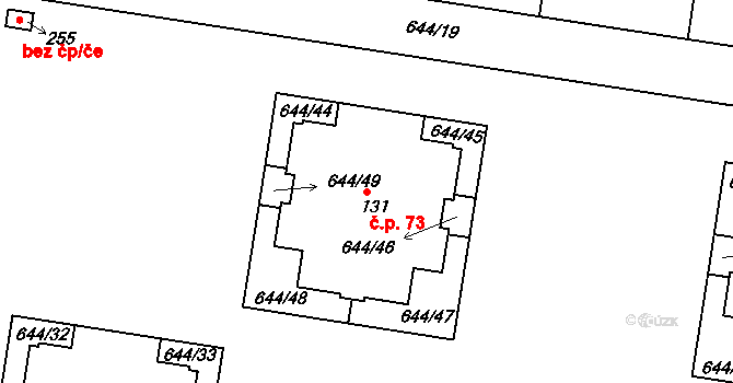 Kozinec 73, Holubice na parcele st. 131 v KÚ Kozinec, Katastrální mapa