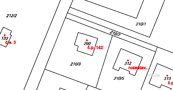 Chotýšany 142 na parcele st. 290 v KÚ Chotýšany, Katastrální mapa