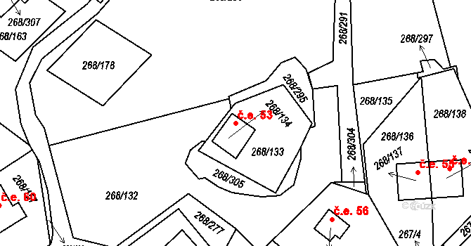 Tušimice 53, Kadaň na parcele st. 268/134 v KÚ Tušimice, Katastrální mapa