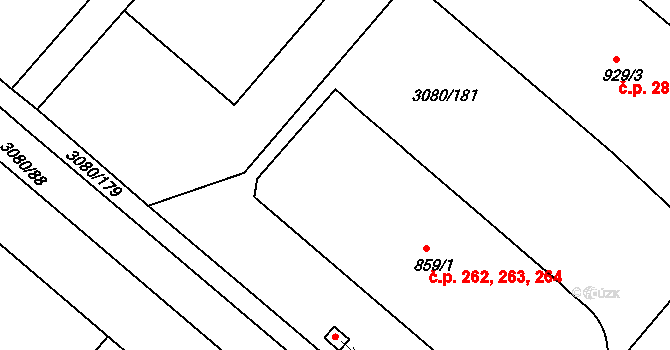 Týnec nad Sázavou 262,263,264 na parcele st. 859/1 v KÚ Týnec nad Sázavou, Katastrální mapa