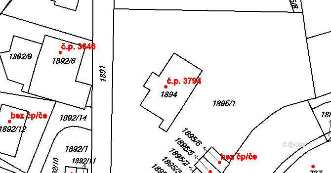 Mšeno nad Nisou 3794, Jablonec nad Nisou na parcele st. 1894 v KÚ Mšeno nad Nisou, Katastrální mapa