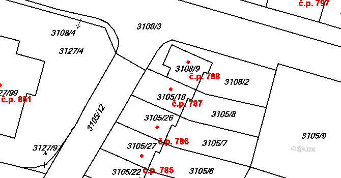 Bystřice nad Pernštejnem 787 na parcele st. 3105/18 v KÚ Bystřice nad Pernštejnem, Katastrální mapa
