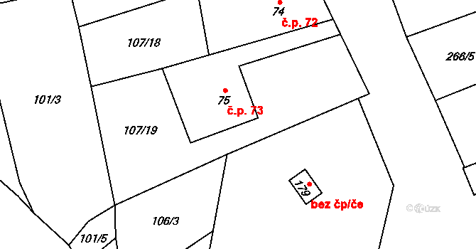 Štěpánov nad Svratkou 73 na parcele st. 75 v KÚ Štěpánov nad Svratkou, Katastrální mapa