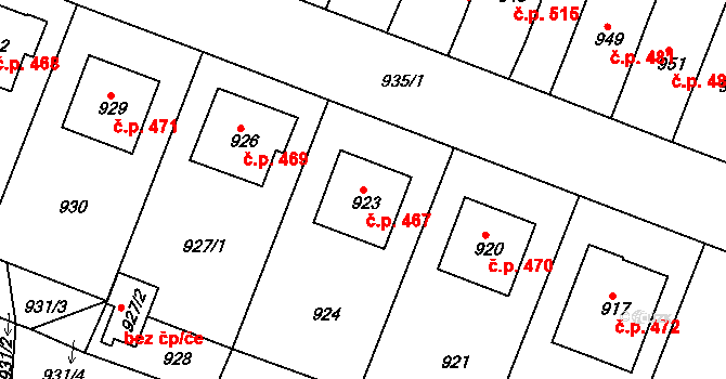 Želechovice nad Dřevnicí 467 na parcele st. 923 v KÚ Želechovice nad Dřevnicí, Katastrální mapa