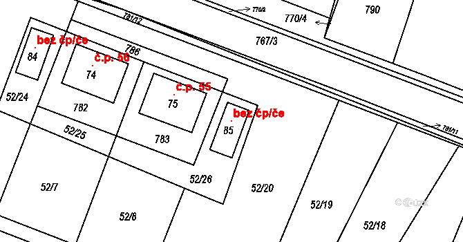 Litenčice 42989922 na parcele st. 85 v KÚ Strabenice, Katastrální mapa