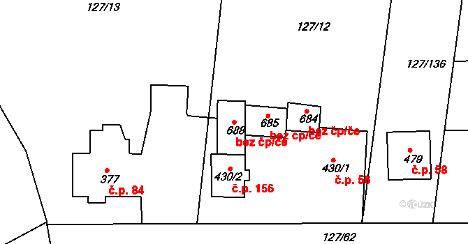 Trhanov 43446922 na parcele st. 688 v KÚ Trhanov, Katastrální mapa