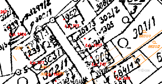 Strání 1017 na parcele st. 1305 v KÚ Strání, Katastrální mapa