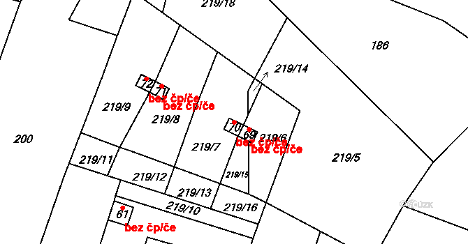 Bolešiny 48903922 na parcele st. 70 v KÚ Kroměždice, Katastrální mapa