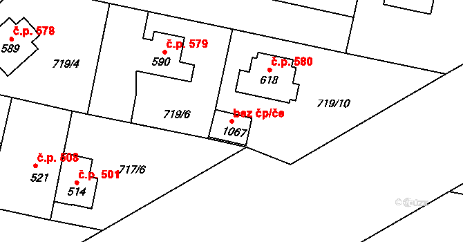 Velký Osek 49458922 na parcele st. 1067 v KÚ Velký Osek, Katastrální mapa