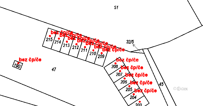 Milovice 50163922 na parcele st. 209 v KÚ Benátecká Vrutice, Katastrální mapa