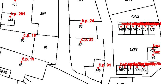 Hroubovice 25 na parcele st. 67 v KÚ Hroubovice, Katastrální mapa