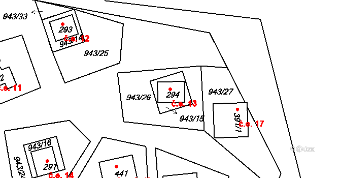 Čimelice 13 na parcele st. 294 v KÚ Čimelice, Katastrální mapa