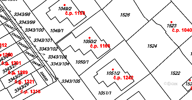 Třešť 1166 na parcele st. 1050/2 v KÚ Třešť, Katastrální mapa
