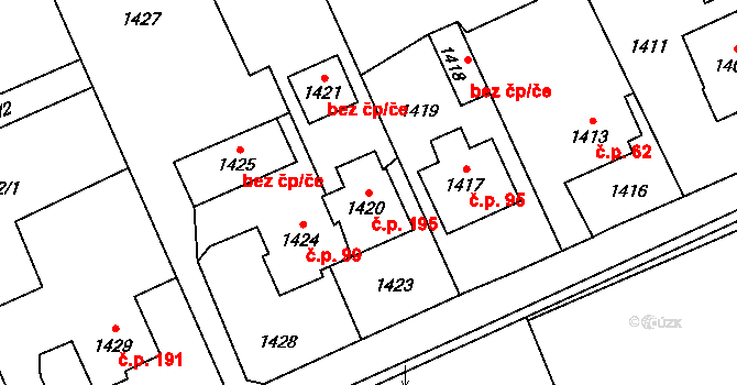 Mosty 195, Český Těšín na parcele st. 1420 v KÚ Mosty u Českého Těšína, Katastrální mapa