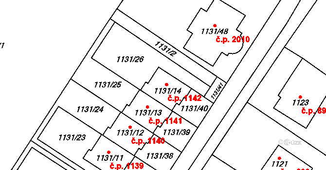 Černošice 1142 na parcele st. 1131/14 v KÚ Černošice, Katastrální mapa