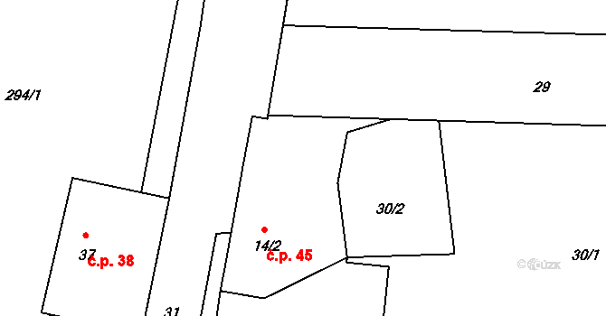 Sedlečko 45, Chotoviny na parcele st. 14/2 v KÚ Sedlečko u Chotovin, Katastrální mapa