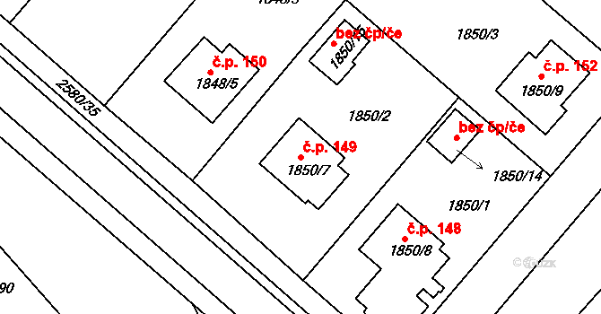 Malé Předměstí 149, Horšovský Týn na parcele st. 1850/7 v KÚ Horšovský Týn, Katastrální mapa