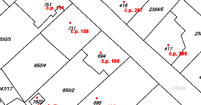 Olivětín 106, Broumov na parcele st. 694 v KÚ Broumov, Katastrální mapa