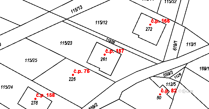 Kostěnice 157 na parcele st. 261 v KÚ Kostěnice, Katastrální mapa