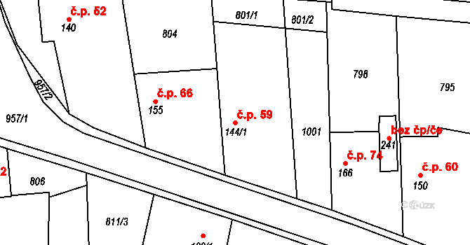 Tetov 59 na parcele st. 144/1 v KÚ Tetov, Katastrální mapa
