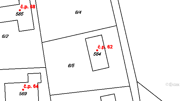 Zářecká Lhota 62 na parcele st. 564 v KÚ Zářecká Lhota, Katastrální mapa