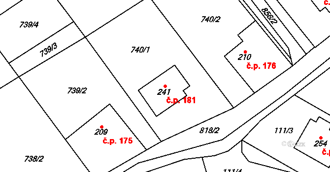 Hrabová 181 na parcele st. 241 v KÚ Hrabová u Dubicka, Katastrální mapa