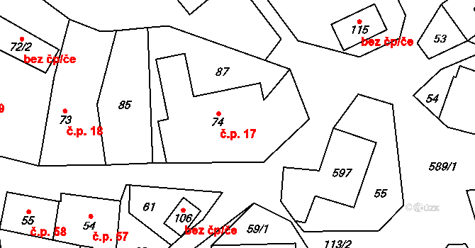 Janoslavice 17, Rohle na parcele st. 74 v KÚ Janoslavice, Katastrální mapa